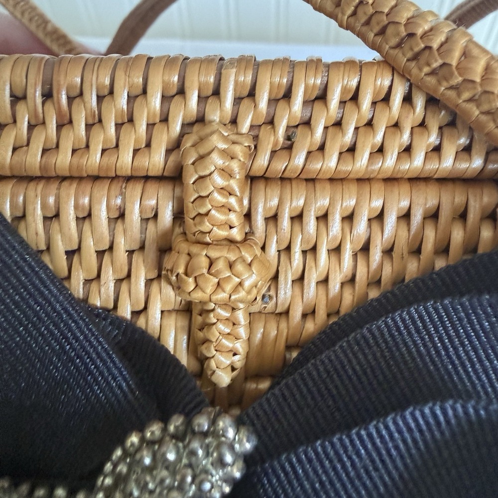 Lisi Lerch Bosom Buddy Bag Mini Straw Starfish Black Ribbon Rattan Handbag Purse - Picture 10 of 14